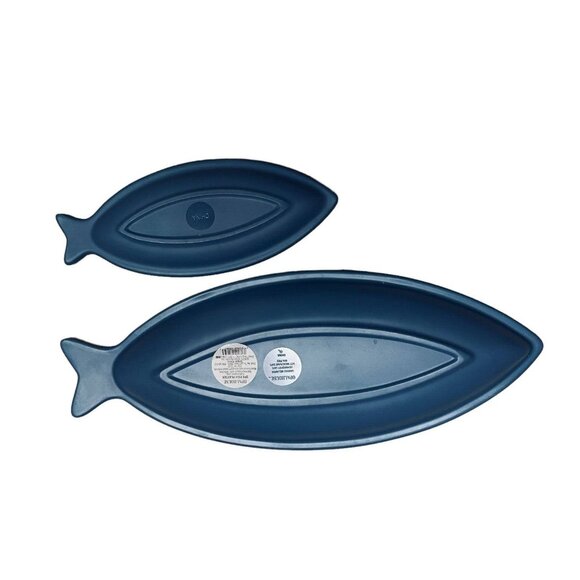 Opalhouse 2 Navy Blue Fish Serving Dish Platter Bambod Melamine Collectible 16" - Picture 7 of 12